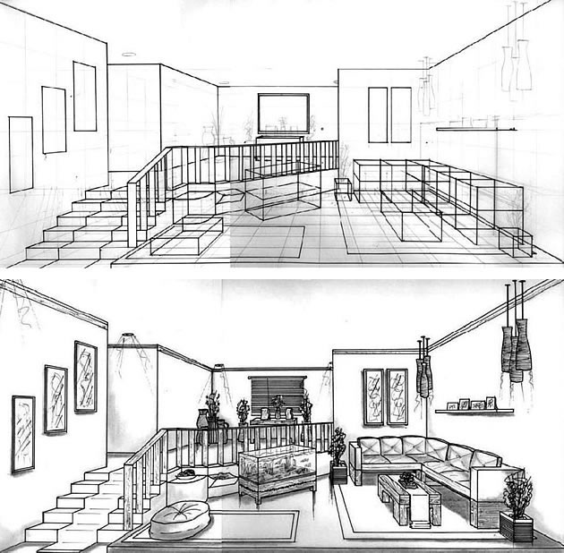 3 Point Perspective Drawing Modern Sketch