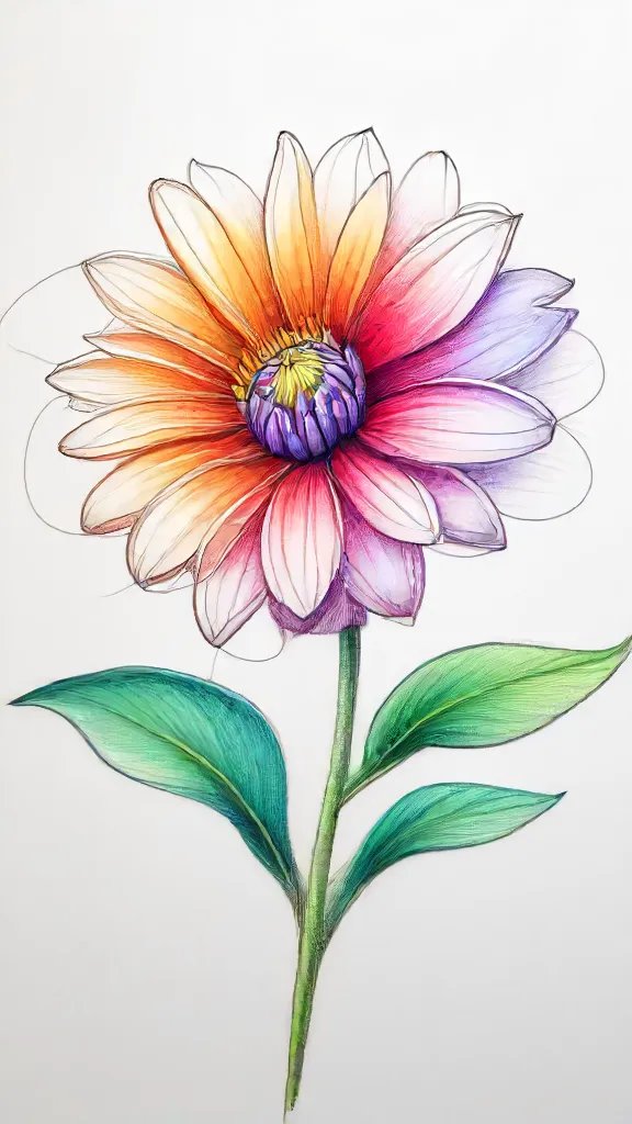 Colorful Flowers Drawing Sketch Photo