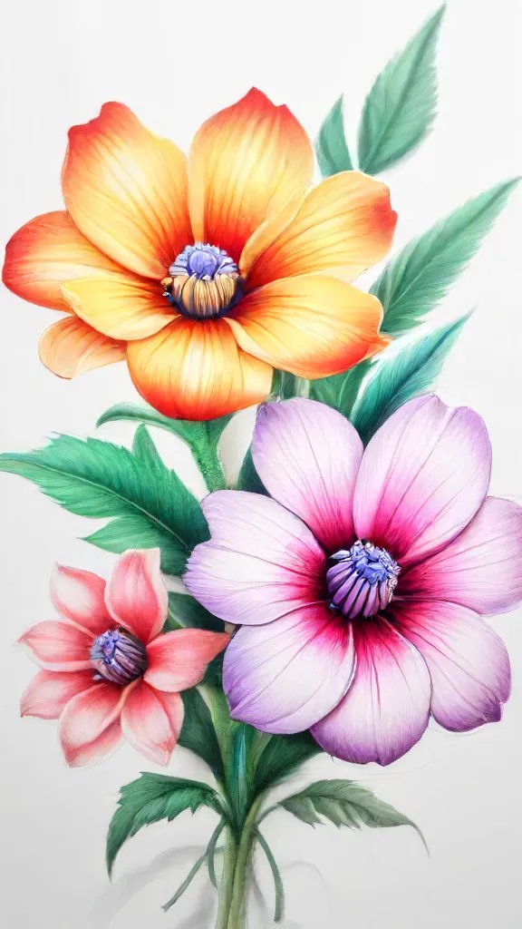 Colorful Flowers Drawing Sketch Picture