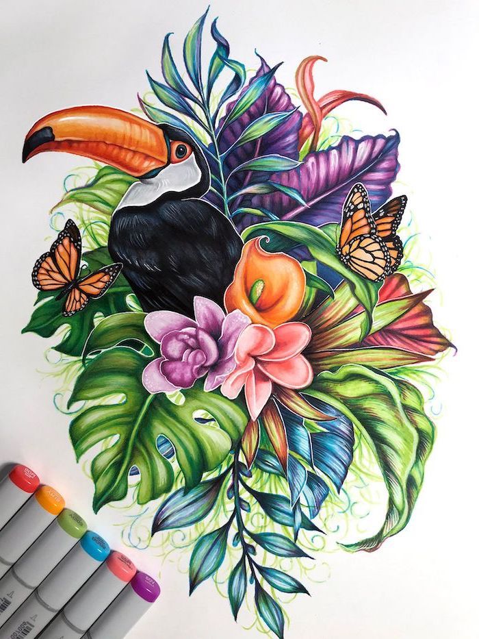 Colorful Flowers Drawing