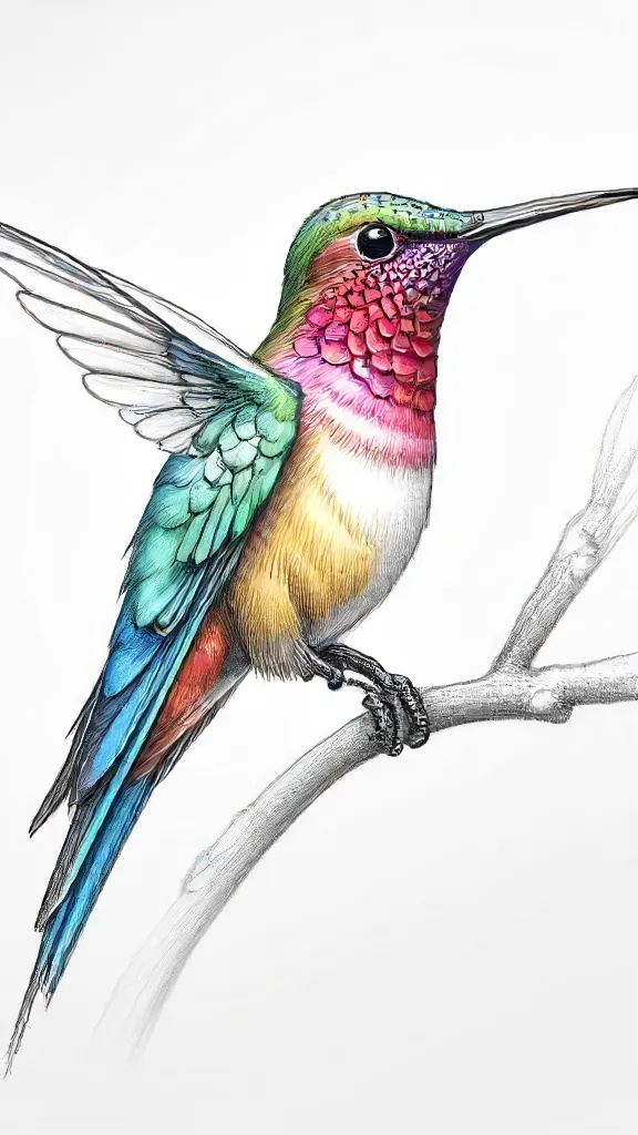 Colorful Hummingbird Drawing Art Sketch Image