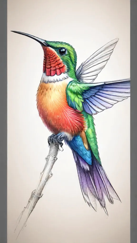 Colorful Hummingbird Drawing Easy Sketch