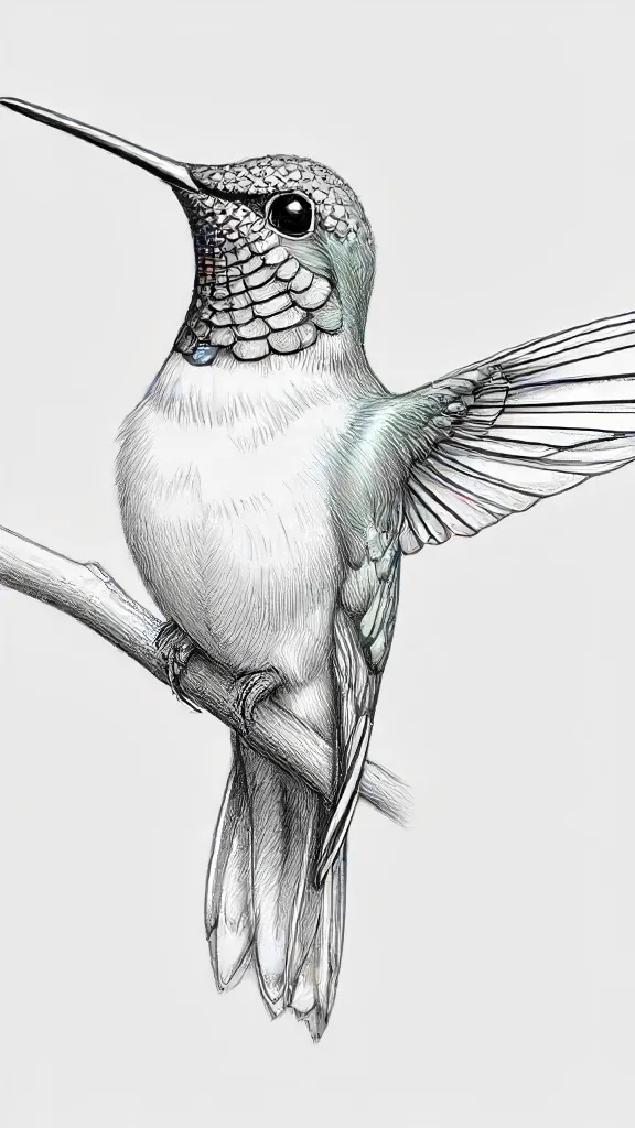 Colorful Hummingbird Drawing Sketch Image