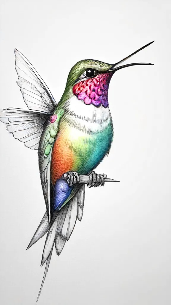 Colorful Hummingbird Drawing Sketch Photo