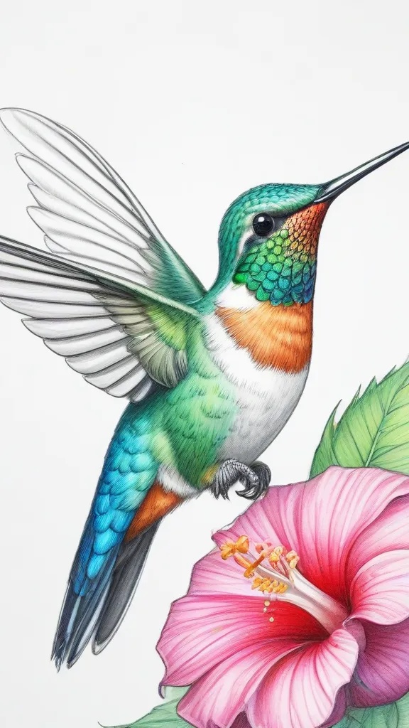 Colorful Hummingbird Drawing Sketch Picture