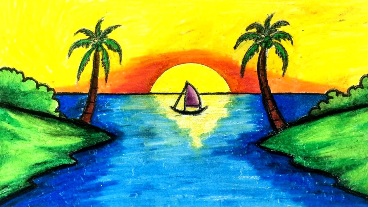 Easy Sunset Drawing Image