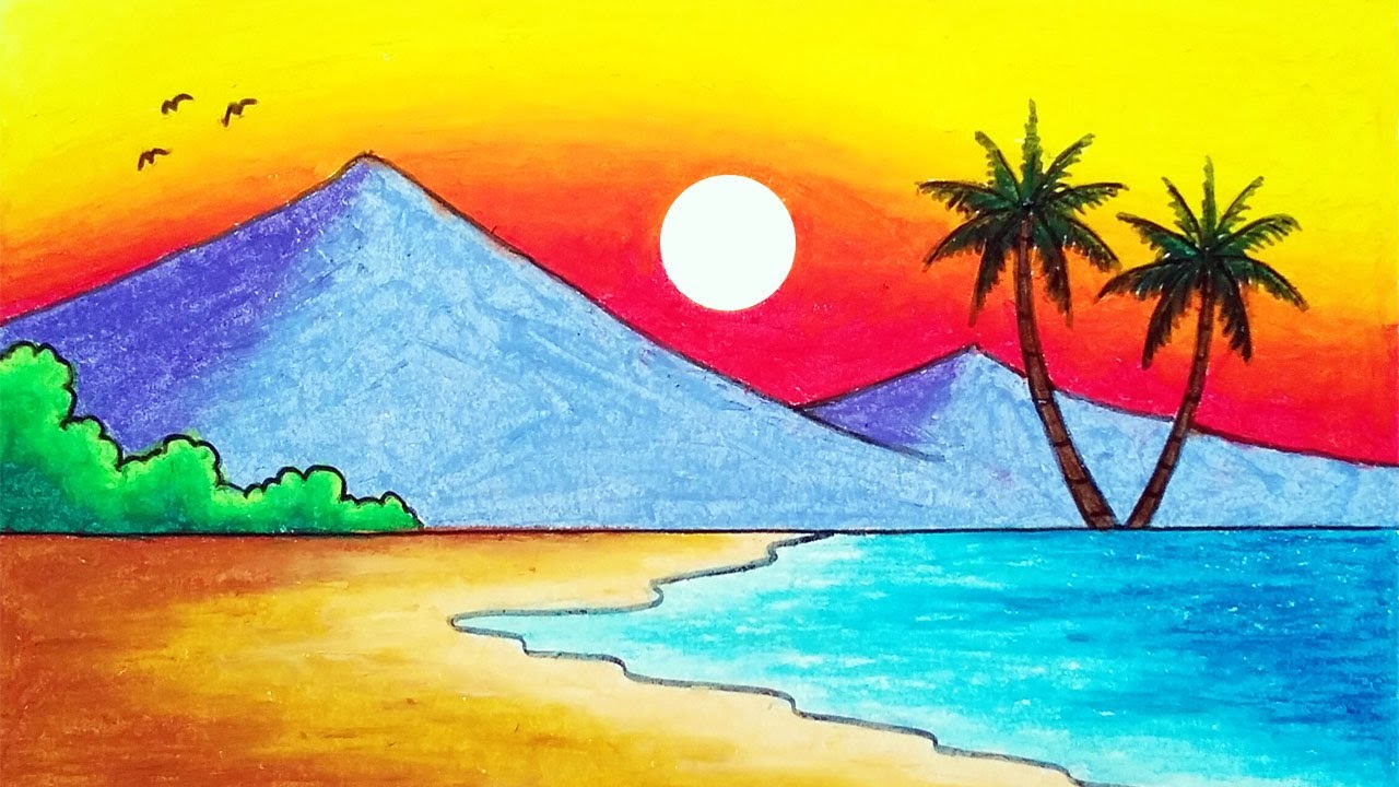 Easy Sunset Drawing Unique Art