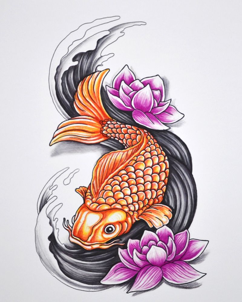 Koi Fish Drawing Intricate Artwork