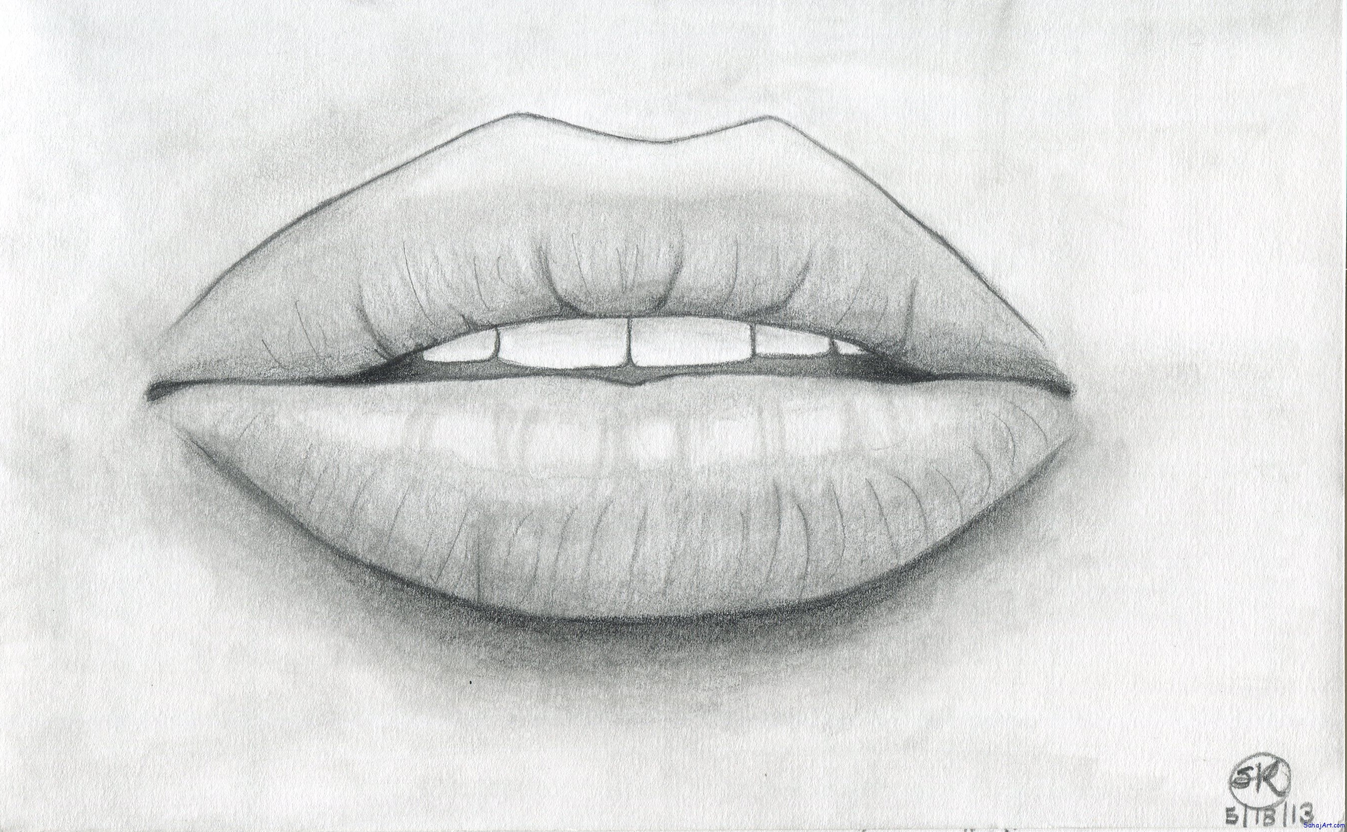 Lips Easy Drawing Detailed Sketch