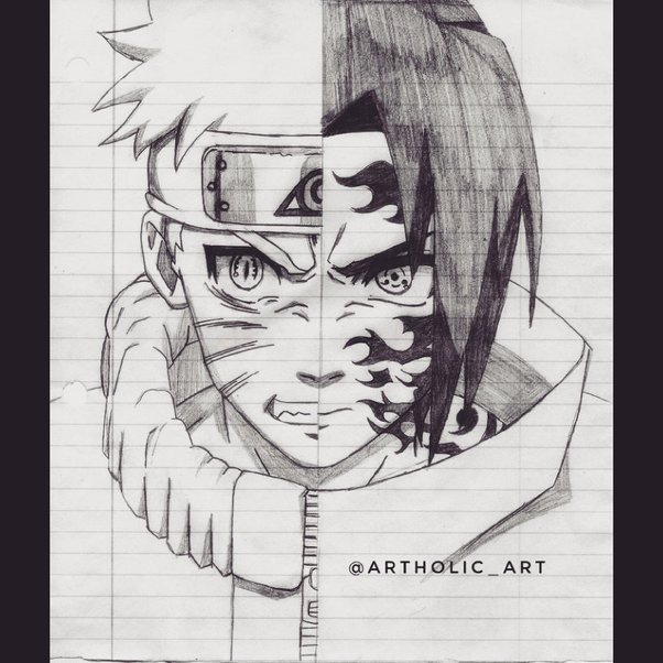 Naruto And Sasuke Drawing Detailed Sketch