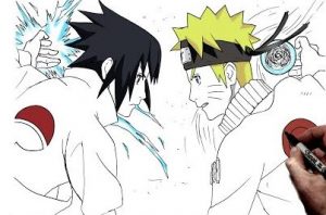 Naruto And Sasuke Drawing Intricate Artwork