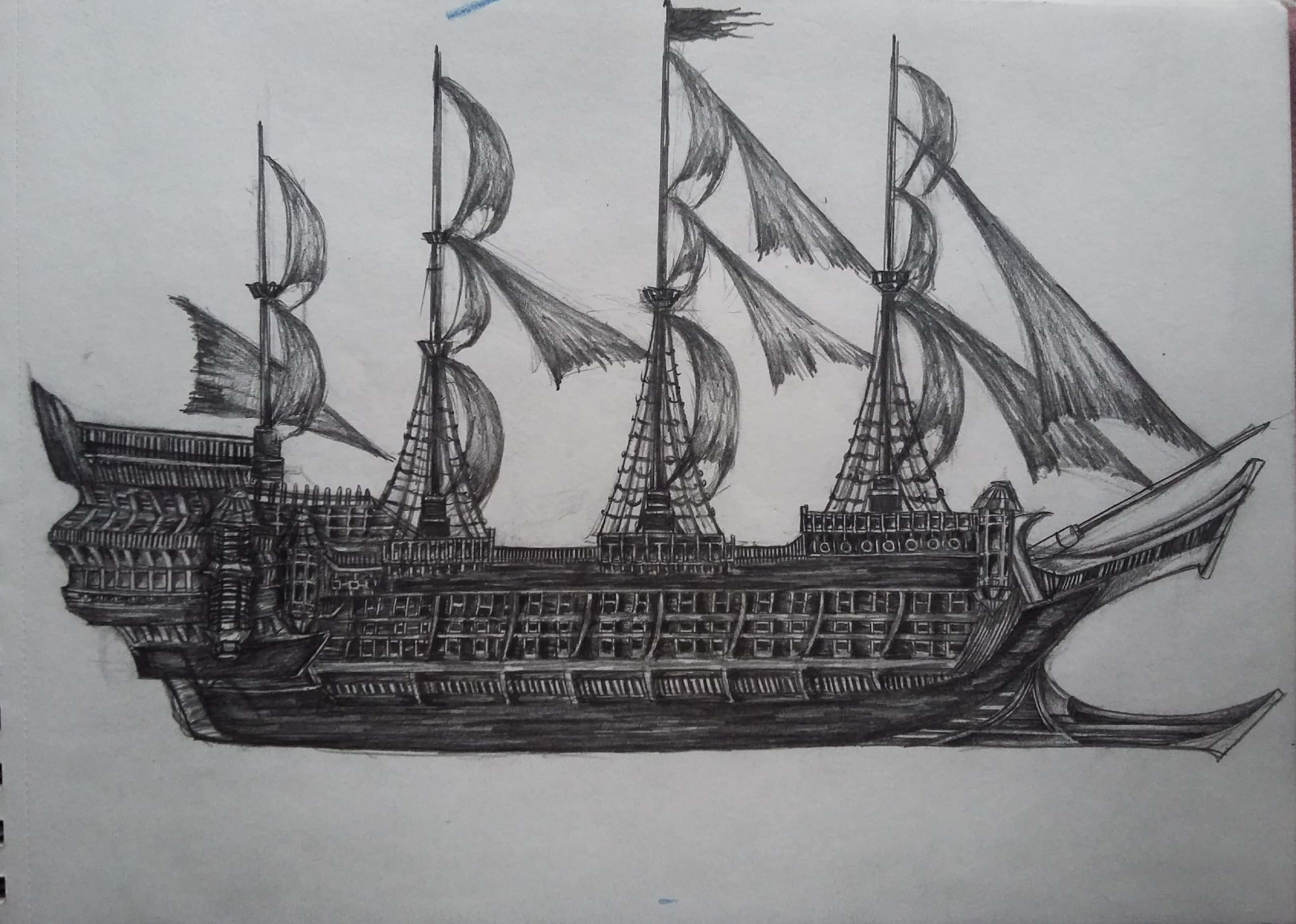 Ship Drawing Detailed Sketch