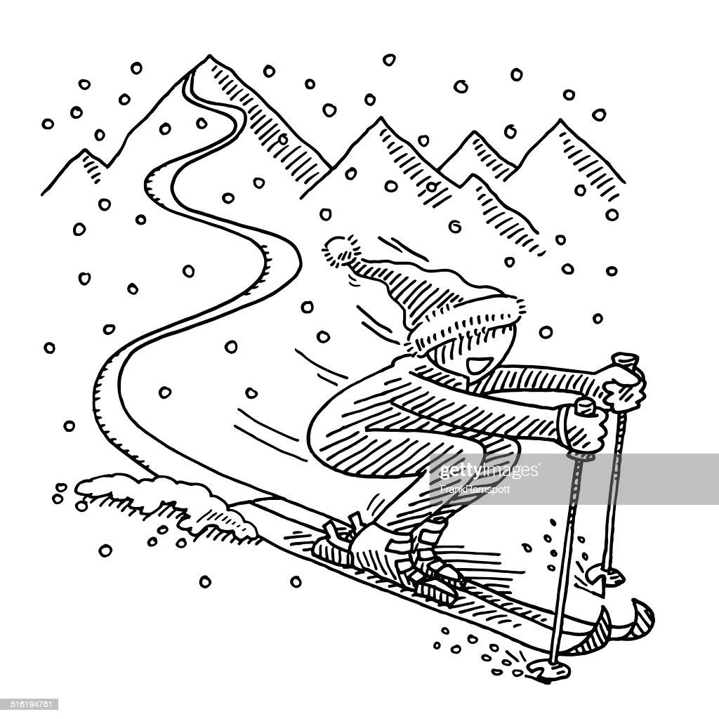Ski Drawing Detailed Sketch