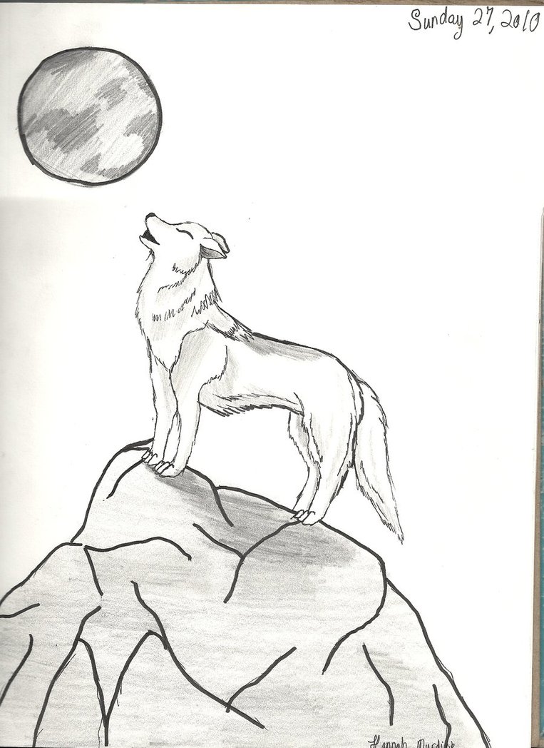 Wolf Howling At The Moon Drawing Art